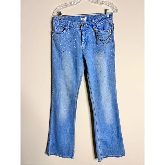 CACHE SILVER STUDDED BLUE JEANS Chain Sparkle Y2K sz 6 - Picture 1 of 7